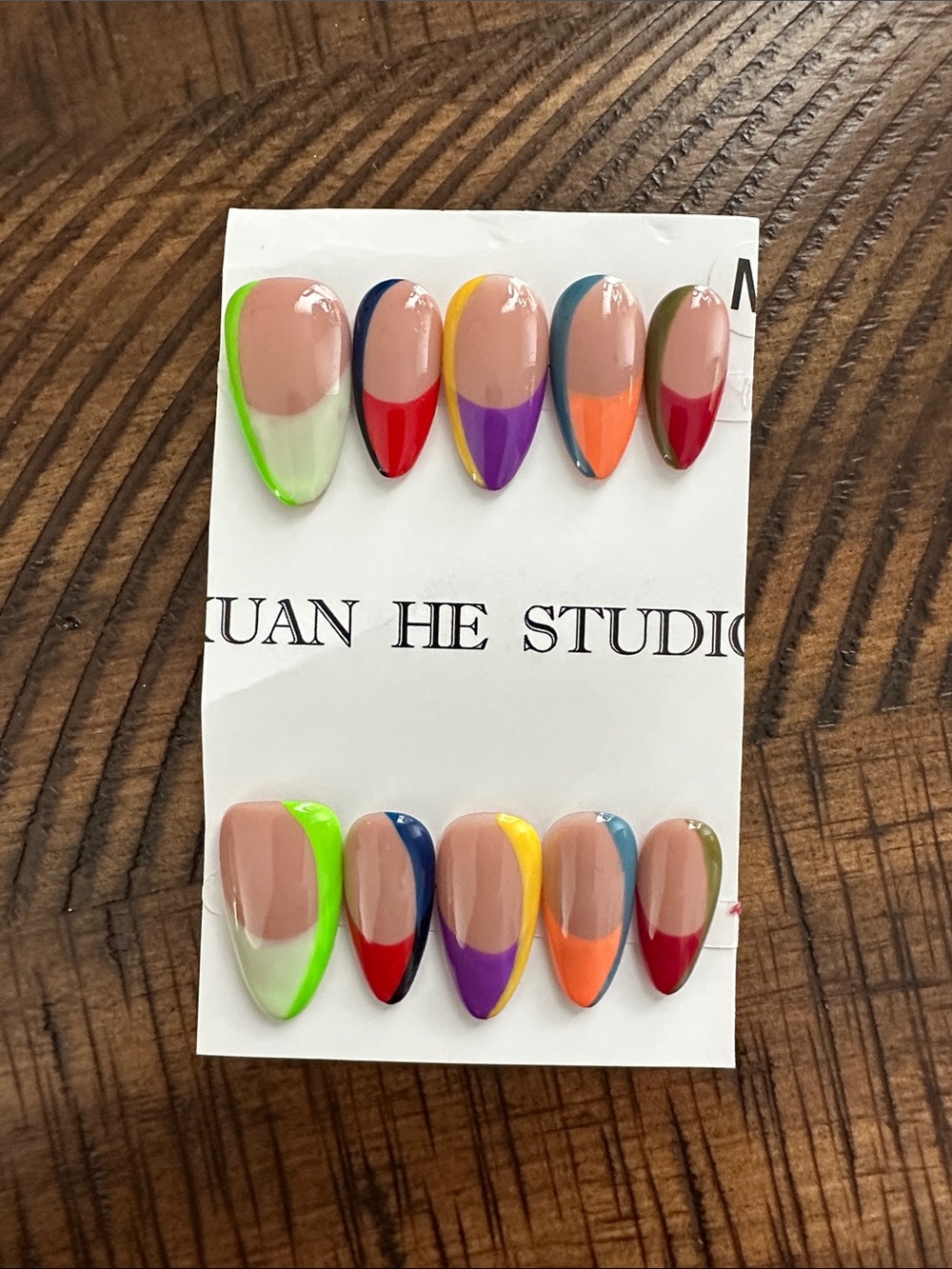 Colorblock French Tip Press-On Nails - Nude Base with Neon Accents